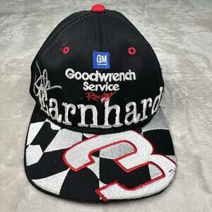 Vintage Dale Earnhardt Hat Snap Back Black Embroidered NASCAR Chase Flag Brim